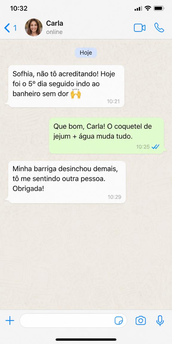 Print de conversa no WhatsApp com Carla relatando resultados