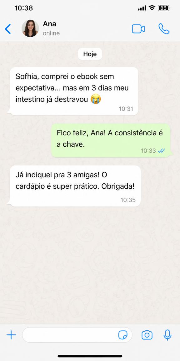 Print de conversa no WhatsApp com Ana relatando resultados