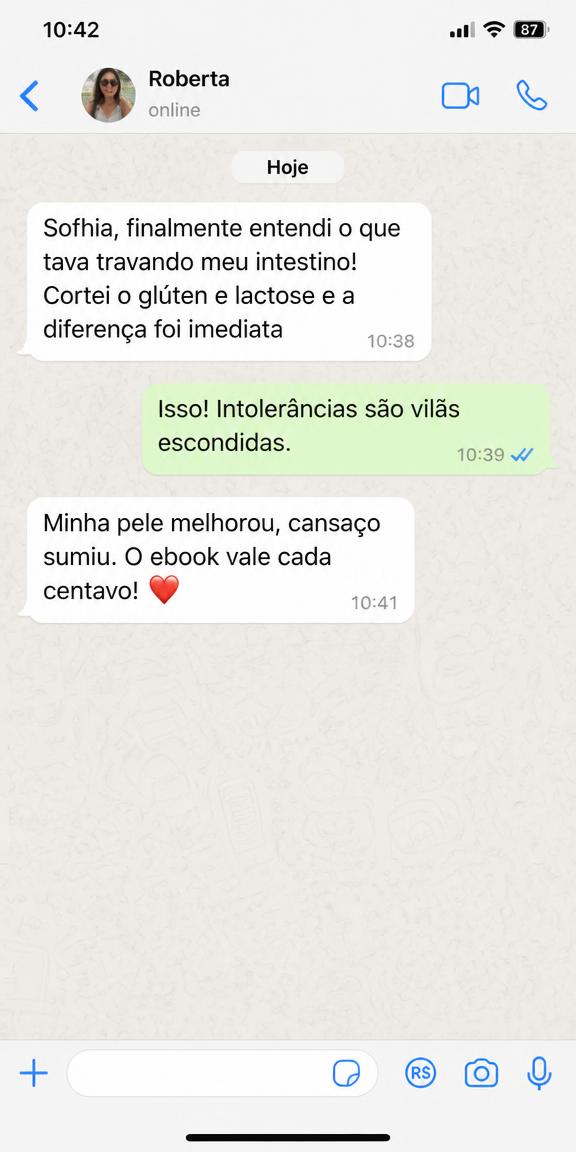 Print de conversa no WhatsApp com Roberta relatando resultados